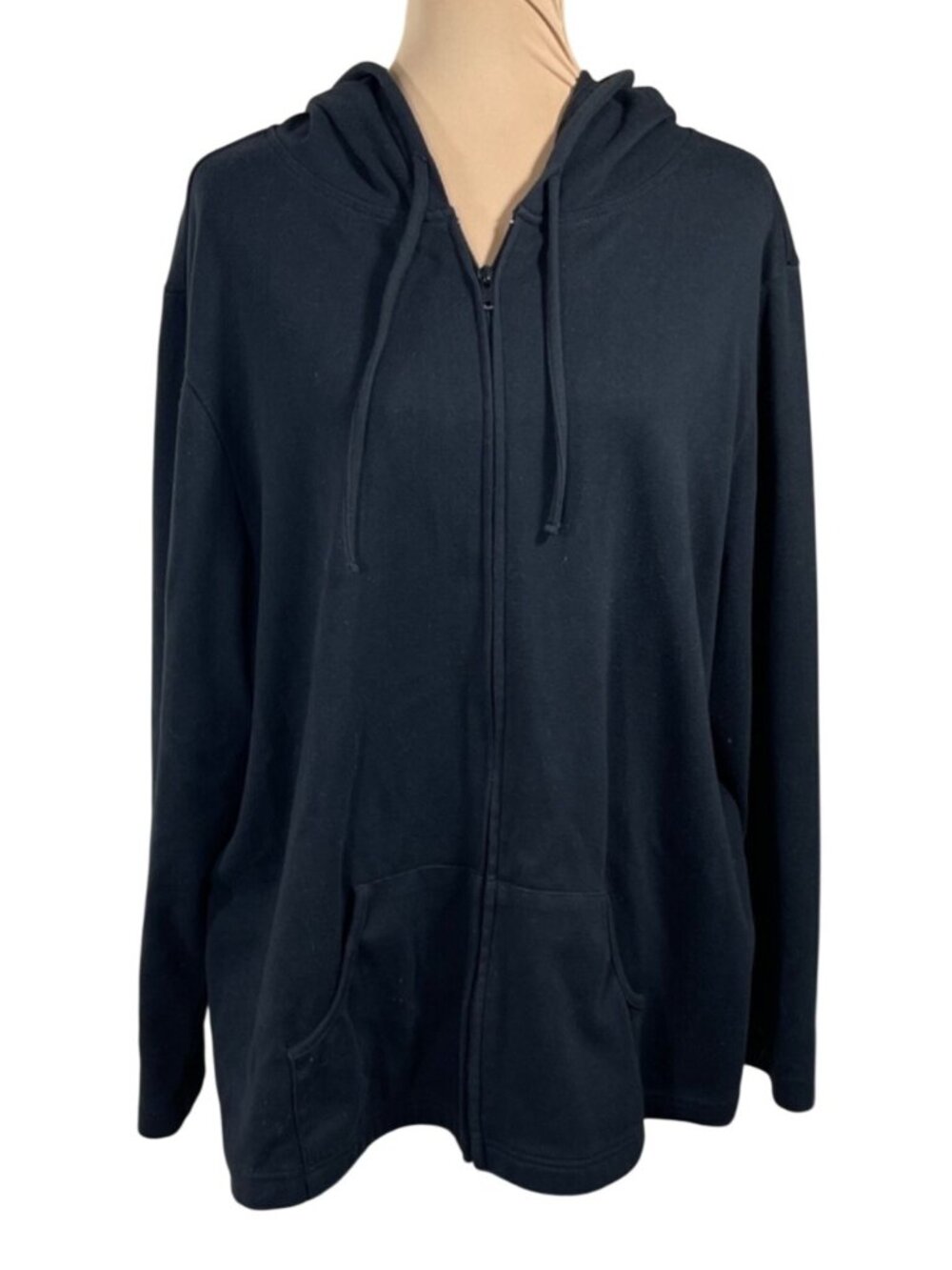 Fashion Bug Full Zip Jacket Knit Hood Black Size 22/24 Cotton Stretch